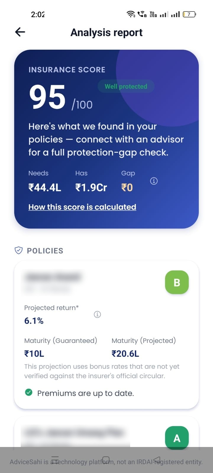 AdviceSahi analysis report screen